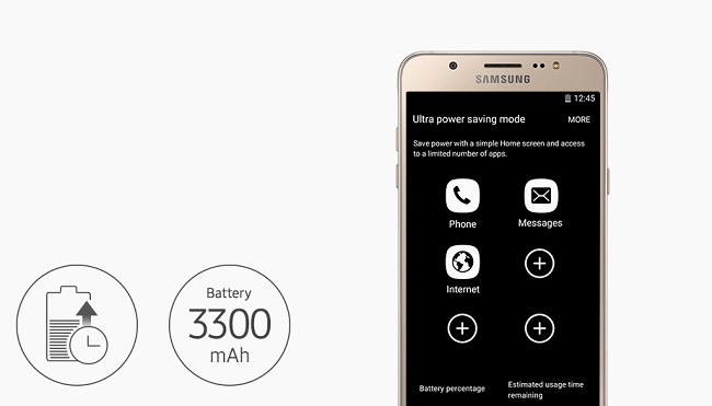  Chế độ Ultra Power saving mode trên Samsung Galaxy On8 giữ tất cả các ứng dụng ưa thích thực hiện trơn tru hơn và lâu dài