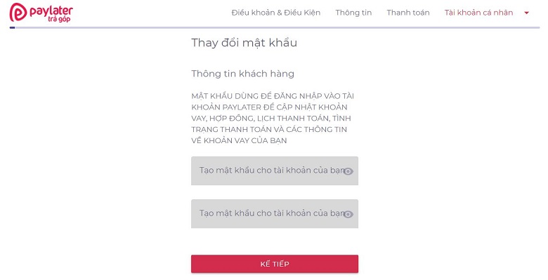 tạo mk trả góp paylater