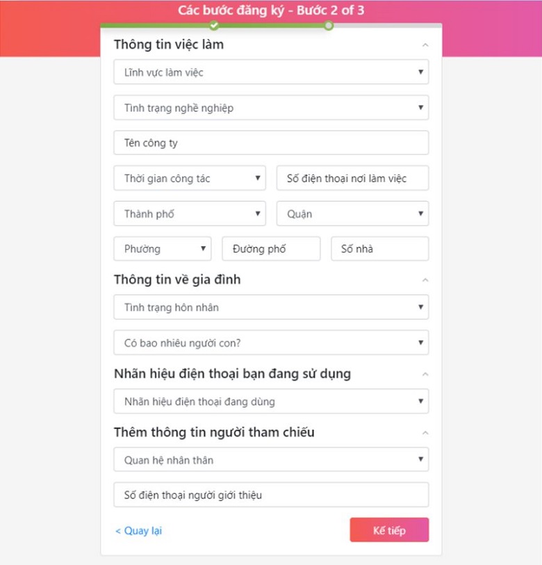 điền thông tin vay vốn