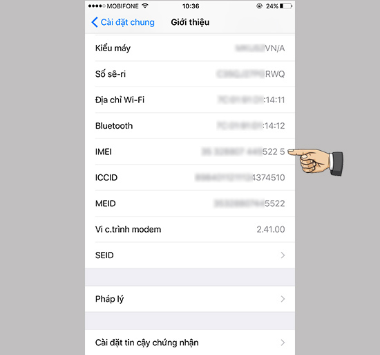 kiểm tra imei iPhone 6s 4
