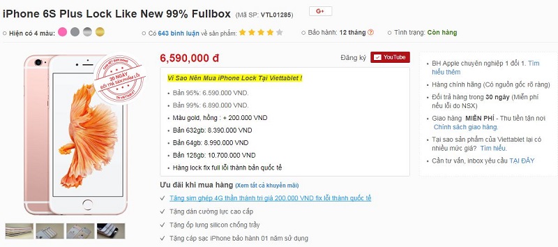 Đặt mua iPhone 6S Plus Lock