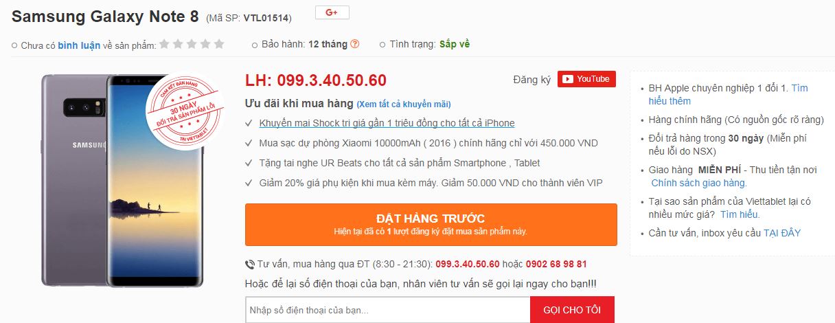 Đặt mua Samsung Galaxy Note 8