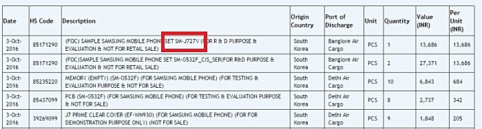 Samsung Galaxy J7 2017 xuất hiện trên Zauba