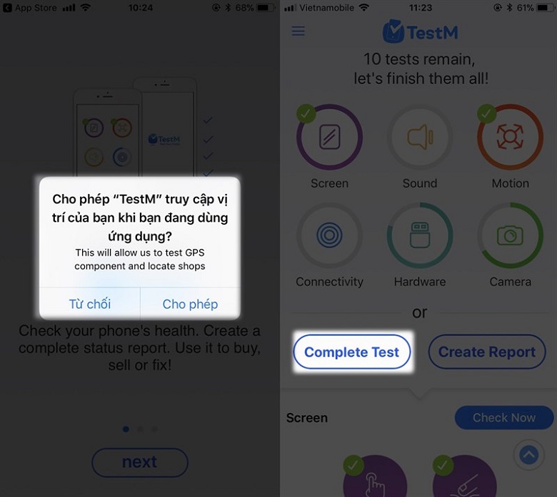 ứng dụng testM