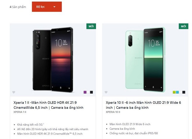 giá Xperia 1 II và Xperia 10 II